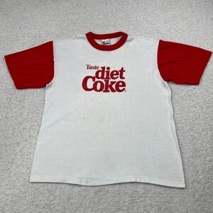 Vtg 80s Diet Coke Signal Ringer T-Shirt XL White Red Single Stitch Undersized